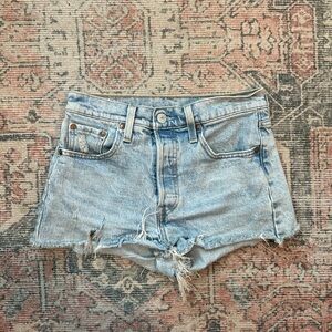 Levi's Light Blue Distressed High-Rise Denim Shorts